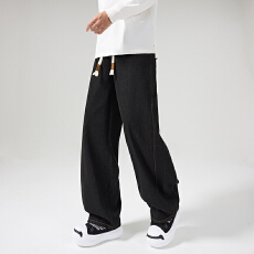 批发2026新款美式复古弯刀裤男小众设计感阔腿宽松痞帅原牛丹宁牛仔裤