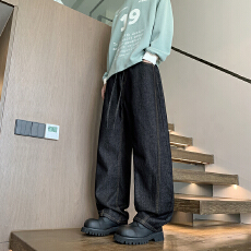 批发水洗丹宁弯刀牛仔裤男2026新款美式宽松直筒阔腿休闲裤潮牌痞帅