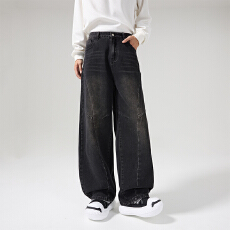2026新款美式复古弯刀裤男小众设计感阔腿宽松痞帅牛仔裤情侣裤子