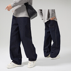 美式复古弯刀裤男小众设计感阔腿宽松痞帅原牛丹宁牛仔裤情侣裤子