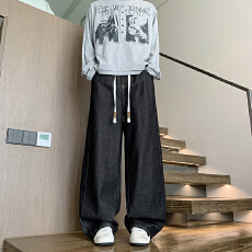 2026新款美式复古弯刀裤男小众设计感阔腿宽松痞帅原牛丹宁牛仔裤