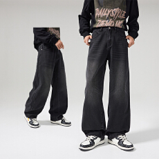 2026春季新款美式复古弯刀裤男小众设计感阔腿宽松痞帅水洗牛仔裤