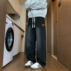 批发2026春季新款潮流水洗牛仔渐变贴标设计宽松直筒男生百搭牛仔长裤