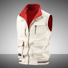 批发跨境 双面穿男士马甲纯棉加肥加大码宽松多口袋背心国内平台控158
