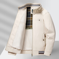 批发跨境 春秋男士纯棉立领宽松大码夹克衫中年爸爸商务休闲上衣外套