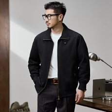 跨境 春秋纯棉外套男士宽松翻领工装中年复古休闲夹克  国内控168