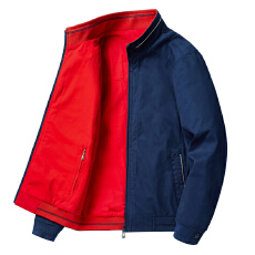 跨境 双面穿夹克男春秋纯棉中年男士立领上衣宽松爸爸休闲外套