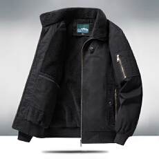 批发跨境 男士加绒加厚外套冬季大码<b class='q'>防寒服</b>棉袄飞行员夹克保暖上衣