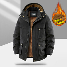 批发跨境 冬季加绒加厚多口袋男士棉衣吉普风格宽松大码防寒保暖外套