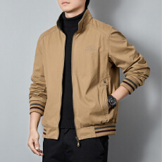 批发跨境 双面穿外套男春<b class='q'>秋</b>纯棉中年休闲上衣正反面穿立领夹克 控168