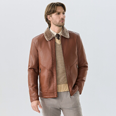 批发跨境专供 皮毛一体<b class='q'>男</b>士皮衣翻领皮夹克冬季外套潮牌帅气机车服