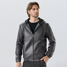 批发跨境专供 春秋季连帽PU皮衣机车服外套夹克帅气上衣青年潮牌<b class='q'>男</b>装