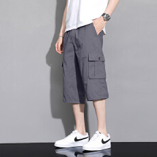 批发夏季男士多口袋七分裤爸爸休闲裤工装短裤中老年纯棉马裤大码中裤