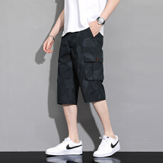 批发纯棉工装<b class='q'>七分裤</b><b class='q'>男</b>士夏季薄款潮牌印花宽松大码多口袋休闲中裤子