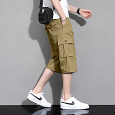 批发夏季<b class='q'>男</b>士纯棉<b class='q'>七分裤</b>多口袋大码宽松直筒休闲外穿过膝中裤工装<b class='q'>短裤</b>