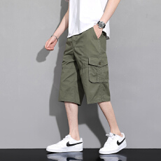 批发夏季薄款<b class='q'>中年</b>纯棉七分休闲裤男士宽松爸爸装男士工装短裤大码中裤