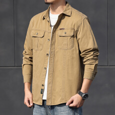 批发男士长袖<b class='q'>衬衫</b>纯棉百搭休闲帅气大码工装<b class='q'>衬衣</b>春秋薄款外套翻领上衣