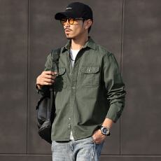 批发工装长袖<b class='q'>衬衫</b>男春秋季新款大码<b class='q'>衬衣</b>外套男士纯棉休闲百搭上衣