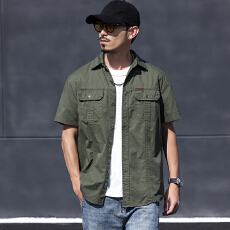 批发2026夏季工装短袖<b class='q'>衬衫</b>男士薄款翻领宽松大码商务休闲纯棉<b class='q'>衬衣</b>