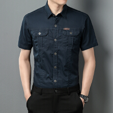 工装短袖衬衫男士春夏吉普风格宽松大码上衣新款纯棉短袖男衬衣