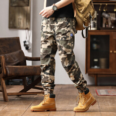 美式潮牌迷彩工装裤男士夏季薄款宽松小脚休闲裤户外战术机能裤子