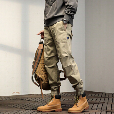 春秋夏季纯棉工装裤男士潮牌束脚美式机车户外训练休闲宽松长裤