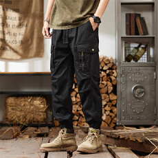 美式重磅复古工装裤子男春夏薄款宽松直筒潮牌大口袋束脚休闲长裤