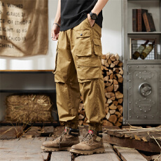 美式工装裤男春夏薄款纯棉重磅休闲裤耐磨个性多口袋户外训练裤子