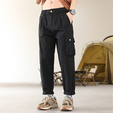 潮牌工装休闲裤子男款夏季薄款宽松纯棉长裤松紧腰微锥哈伦男裤