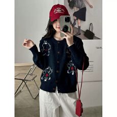 批发韩系圆领卡通毛衣开衫女2025秋冬季新款宽松<b class='q'>甜美</b>软糯针织外套上衣