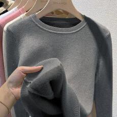 批发圆领一体绒毛衣女2026秋冬新款针织衫保暖上衣加绒加厚内搭打底衫