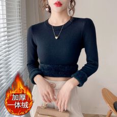 批发一体绒圆领毛衣女加厚<b class='q'>加绒</b><b class='q'>打底衫</b>2026秋冬新款保暖低领内搭针织衫
