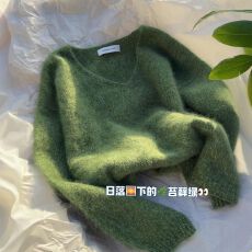 批发高级感减龄花纱绿色长袖针织衫女冬季新款大码胖MM慵懒风<b class='q'>宽松</b><b class='q'>上衣</b>