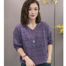 批发毛衣女洋气秋季新款<b class='q'>宽松</b>套头长袖针织衫气质中年妈妈休闲V领<b class='q'>上衣</b>