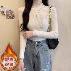 批发<b class='q'>加绒</b>加厚半高领针织衫女装秋冬修身打底毛衣保暖内搭法式气质上衣