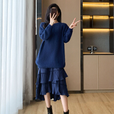 批发慵懒风复古雾霾蓝<b class='q'>露背</b>马海毛衣套装裙秋季新款吊带<b class='q'>连衣裙</b>两件套女