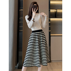 批发小香风高级感轻奢<b class='q'>千鸟格</b>半身裙两件套秋冬新款时髦优雅针织<b class='q'>套装</b>