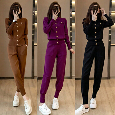 批发法式轻奢高级感气质复古针织<b class='q'>套装</b>秋季新款甜酷时尚<b class='q'>休闲</b>裤两件套女