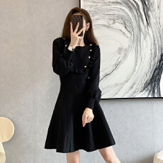 批发小香风A字裙气质减龄a字连衣裙2025秋季新品<b class='q'>黑色</b>显瘦打底针织裙