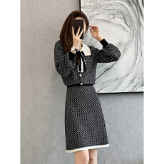 批发复古炸街小香风套装裙2025秋季新款气质<b class='q'>女装</b>格子半身裙针织两件套