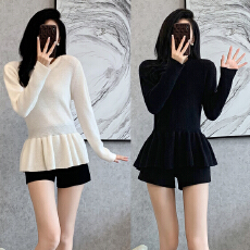 批发小香风气质轻奢高级感<b class='q'>荷叶边</b>针织衫秋冬新款洋气淑女纯色打底<b class='q'>毛衣</b>