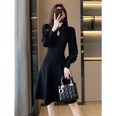 批发法式女神范轻奢纯欲<b class='q'>连衣裙</b>秋装新款高腰显瘦富家小千金心机针织裙