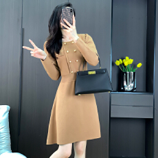 批发名媛<b class='q'>小香风</b>轻奢高级感链条拼接针织裙秋季新款收腰显瘦纯色<b class='q'>连衣裙</b>