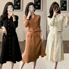 批发法式小香风<b class='q'>名媛</b>轻奢高级感针织<b class='q'>套装</b>女秋季新款流苏上衣时尚半身裙