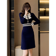 批发御姐气质修身显瘦蝴蝶领针织裙春装新款女装高级感轻奢打底<b class='q'>连衣裙</b>