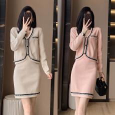 批发名媛小香风高级感淑女V领开<b class='q'>衫</b>套装秋季新款气质高腰半身裙两件套