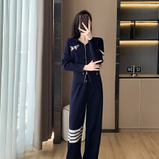 批发慵懒风街头潮牌连帽开衫套装春装新款动物<b class='q'>印花</b>阔腿<b class='q'>裤</b><b class='q'>针织</b>两件套女