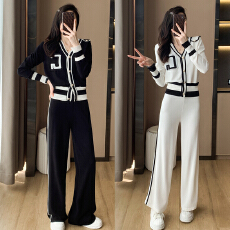 批发<b class='q'>欧洲站</b>时髦气质设计感小众拼色针织衫套装秋季<b class='q'>新款</b>阔腿裤两件套女