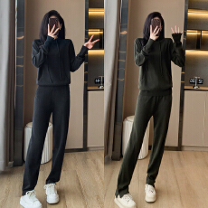 批发<b class='q'>欧洲站</b>轻奢高级感简约连帽卫衣套装秋冬<b class='q'>新款</b>直筒休闲裤针织两件套