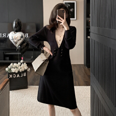 批发小香风轻奢高级感复古<b class='q'>黑白</b>撞色针织裙秋季新款名媛淑女显瘦<b class='q'>连衣裙</b>